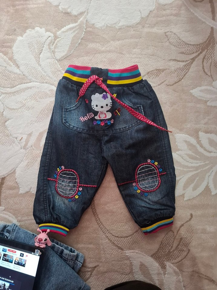 Nakışlı Renkli Kız Çocuk Kot Pantolon - Görsel 2