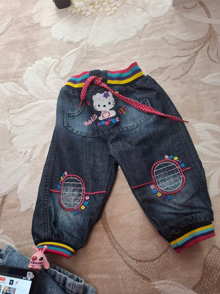 Nakışlı Renkli Kız Çocuk Kot Pantolon - Görsel 3
