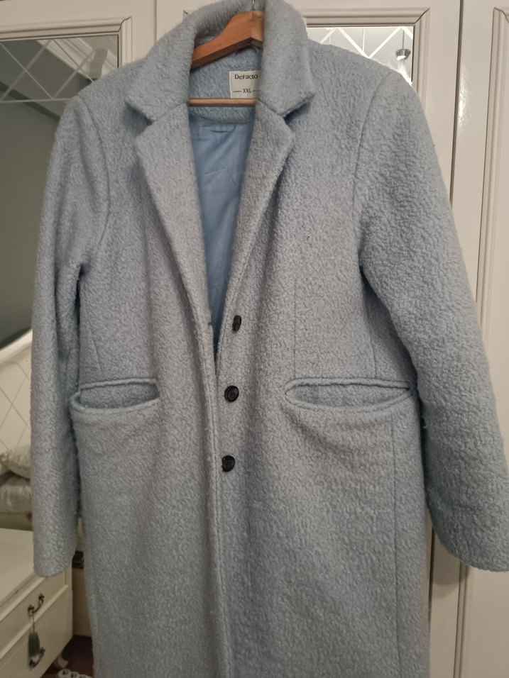 Gri Midi Kadın Düğmeli Kaban - Görsel 2