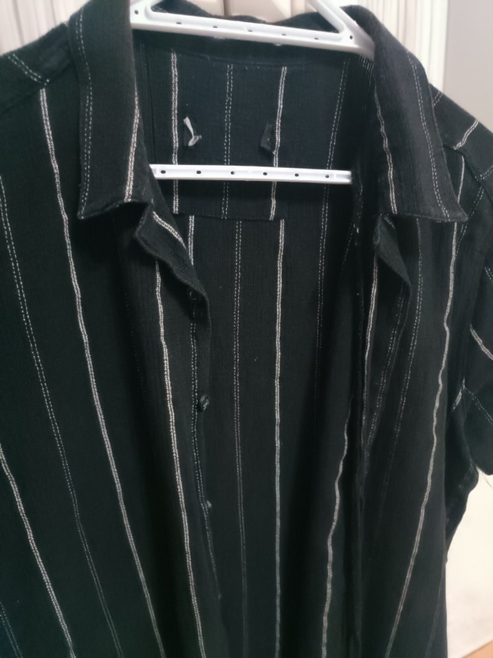 Erkek Siyah Keten Kısa Kollu Gömlek - Görsel 3