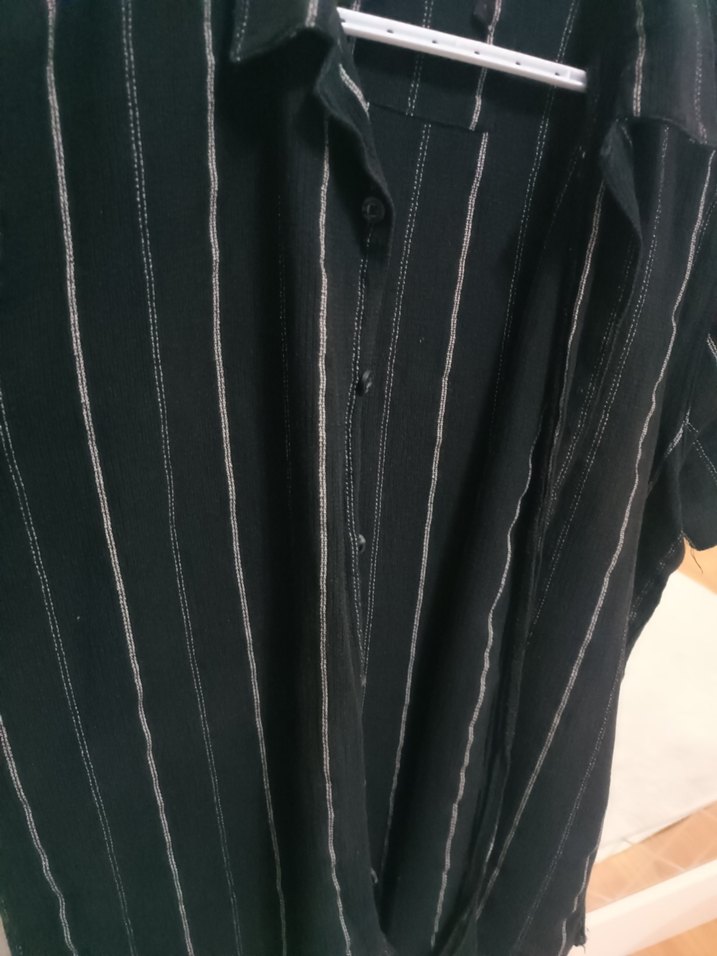 Erkek Siyah Keten Kısa Kollu Gömlek - Görsel 2