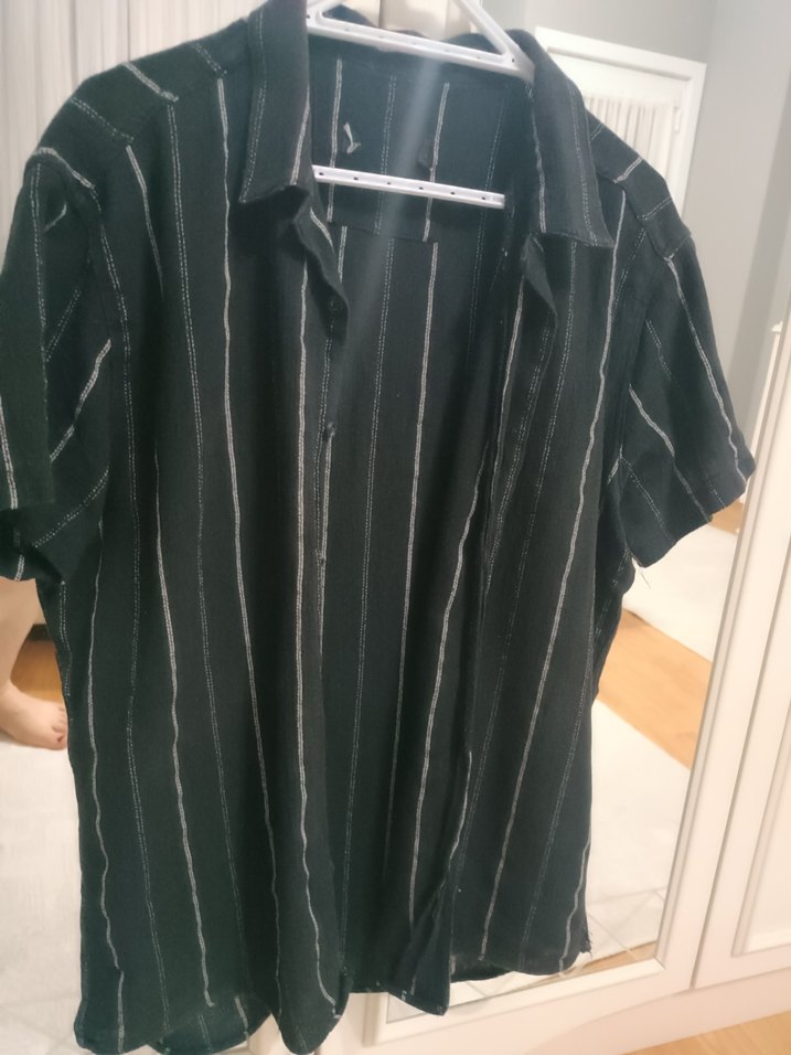 Erkek Siyah Keten Kısa Kollu Gömlek - Görsel 4