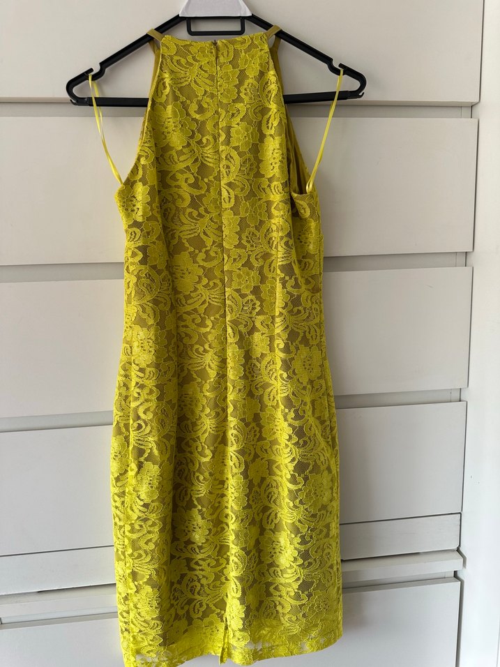 Canlı Limon Yeşili Dantel Midi Elbise — görsel 3/5