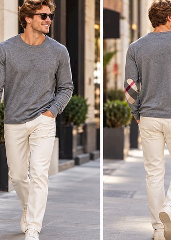 Burberry Gri Melanj Bisiklet Yaka Erkek Sweatshirt
