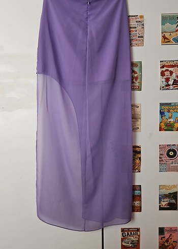 Uzun Kollu Straplez Mor Drapeli Abiye Takım - Görsel 7