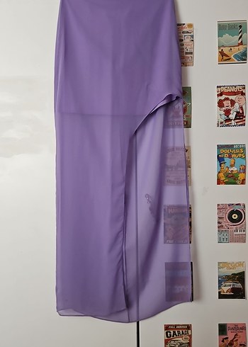 Uzun Kollu Straplez Mor Drapeli Abiye Takım - Görsel 6