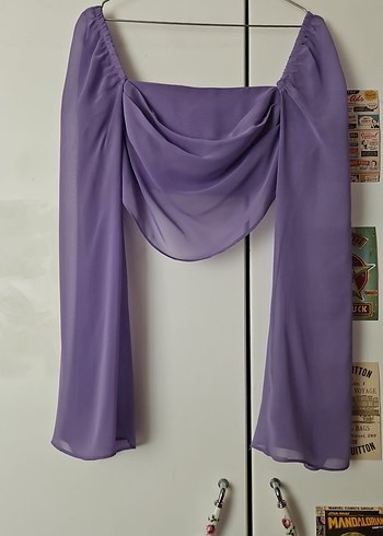 Uzun Kollu Straplez Mor Drapeli Abiye Takım - Görsel 2