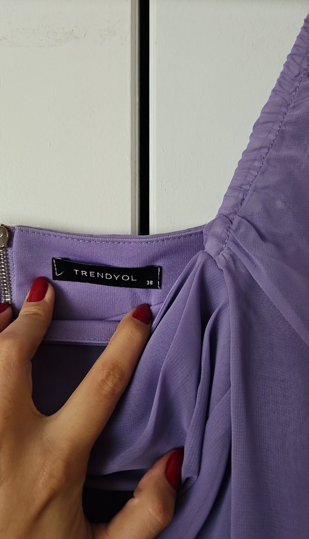 Uzun Kollu Straplez Mor Drapeli Abiye Takım - Görsel 3