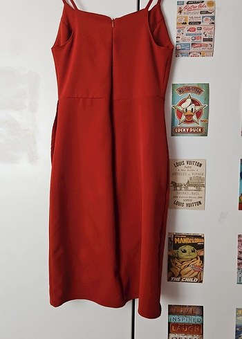 Kiremit Rengi Askılı Drapeli Abiye Elbise - Görsel 3