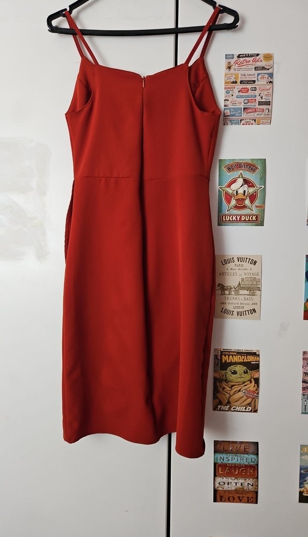 Kiremit Rengi Askılı Drapeli Abiye Elbise - Görsel 3