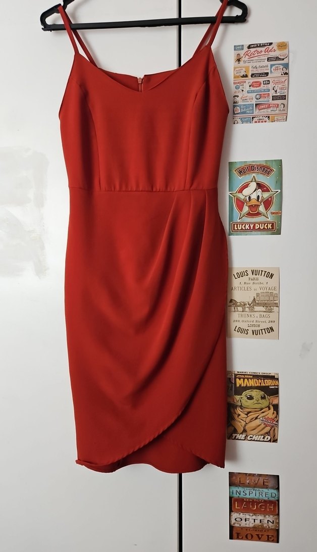 Kiremit Rengi Askılı Drapeli Abiye Elbise - Görsel 4