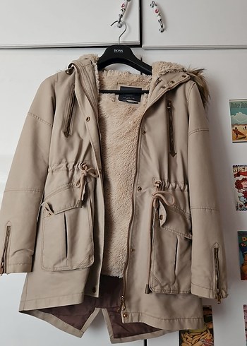 Bej Kadın Peluş Detaylı Mont - Görsel 8