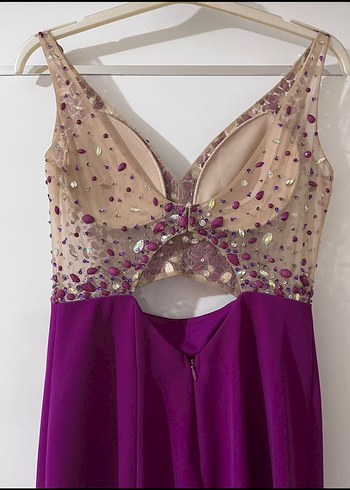 Mor Payetli Uzun Abiye Elbise - Görsel 2