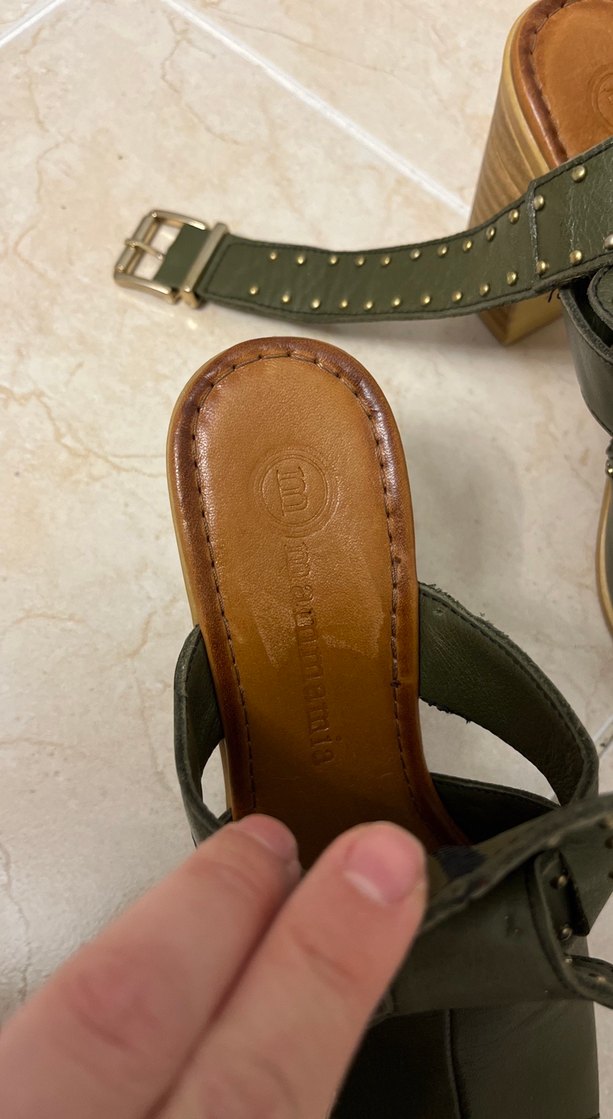 Tokalı Haki Deri Kadın Topuklu Sandalet - Görsel 3