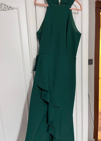 Kadın Yeşil Drapeli Uzun Abiye Elbise - Görsel 3