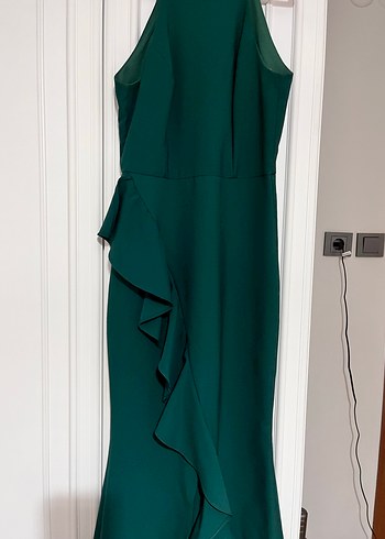 Kadın Yeşil Drapeli Uzun Abiye Elbise - Görsel 5