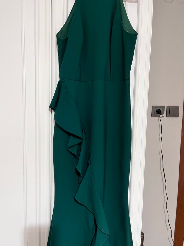 Kadın Yeşil Drapeli Uzun Abiye Elbise - Görsel 5