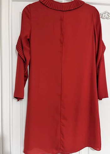 Tarçın rengi fırfırlı elbise - Görsel 3