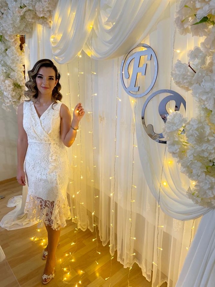 Dantel İşlemeli Beyaz Midi Elbise - Görsel 4