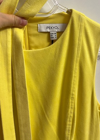 Sarı Parlak Yılan Desenli Midi Kalem Elbise - Görsel 4