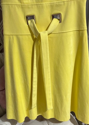 Sarı Parlak Yılan Desenli Midi Kalem Elbise - Görsel 6