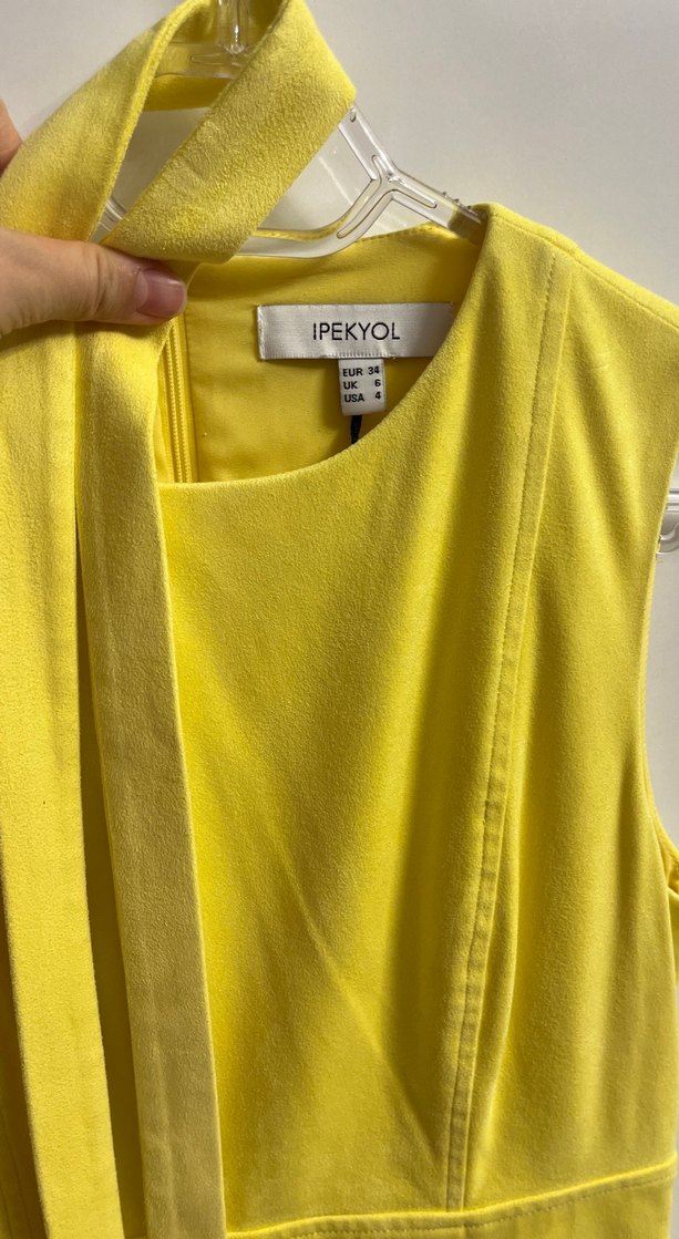 Sarı Parlak Yılan Desenli Midi Kalem Elbise - Görsel 4