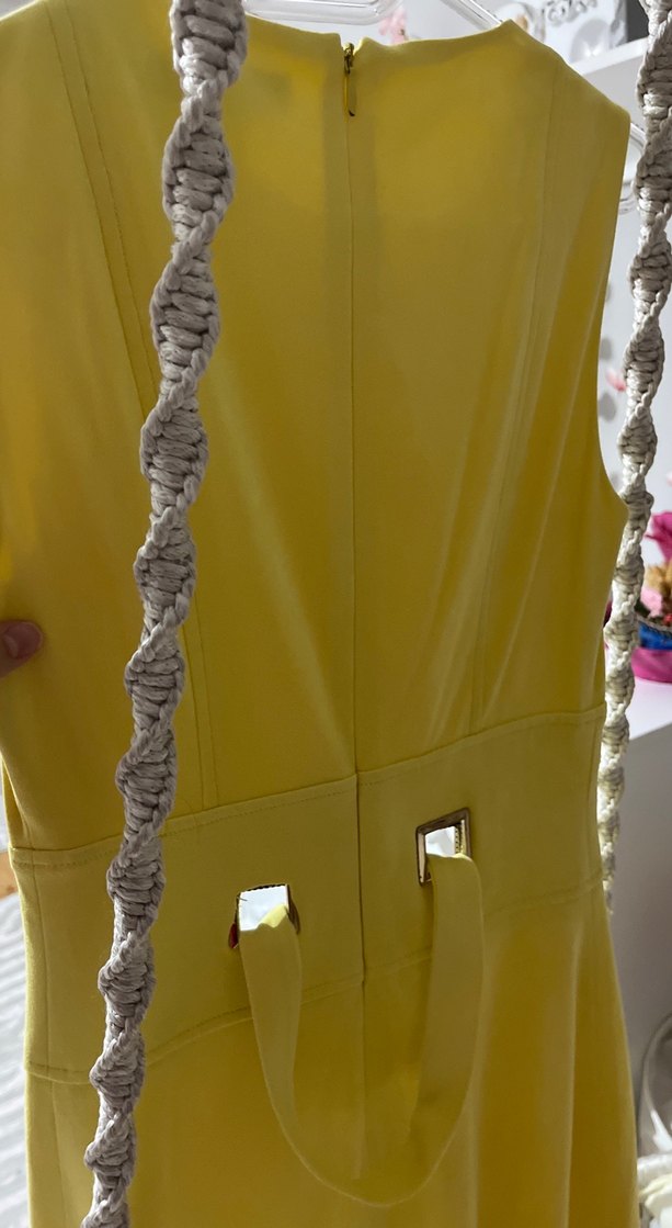 Sarı Parlak Yılan Desenli Midi Kalem Elbise - Görsel 3