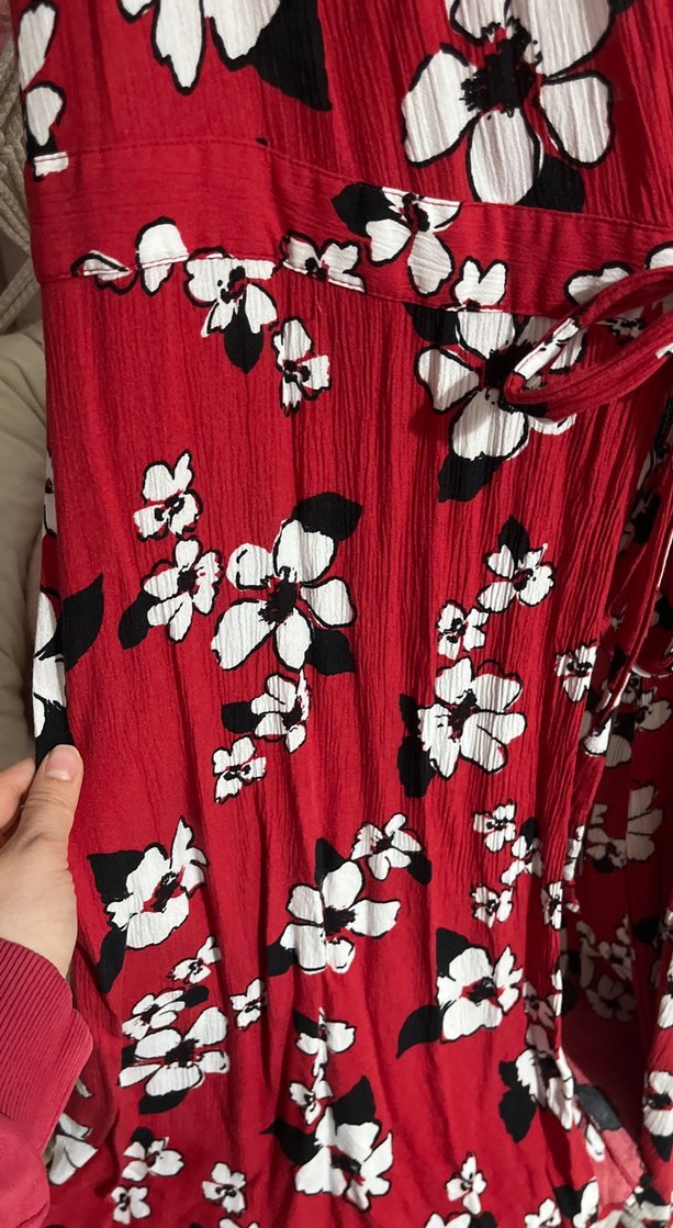 Bordo Çiçekli Drapeli Uzun Bohem Elbise - Görsel 3
