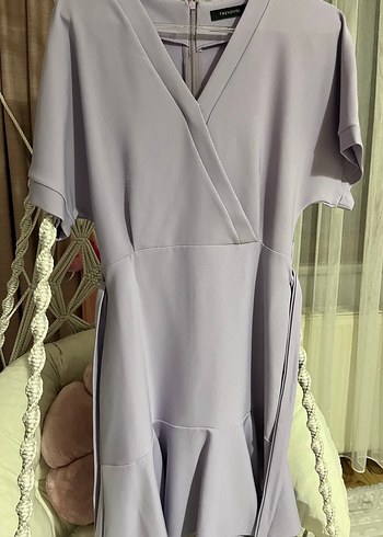 Mor V Yakalı Midi Kadın Elbise - Görsel 3