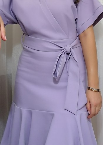 Mor V Yakalı Midi Kadın Elbise - Görsel 2