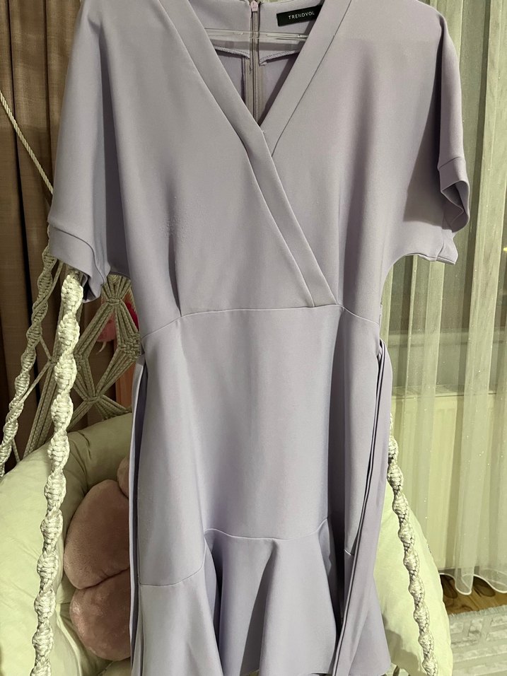 Mor V Yakalı Midi Kadın Elbise - Görsel 3