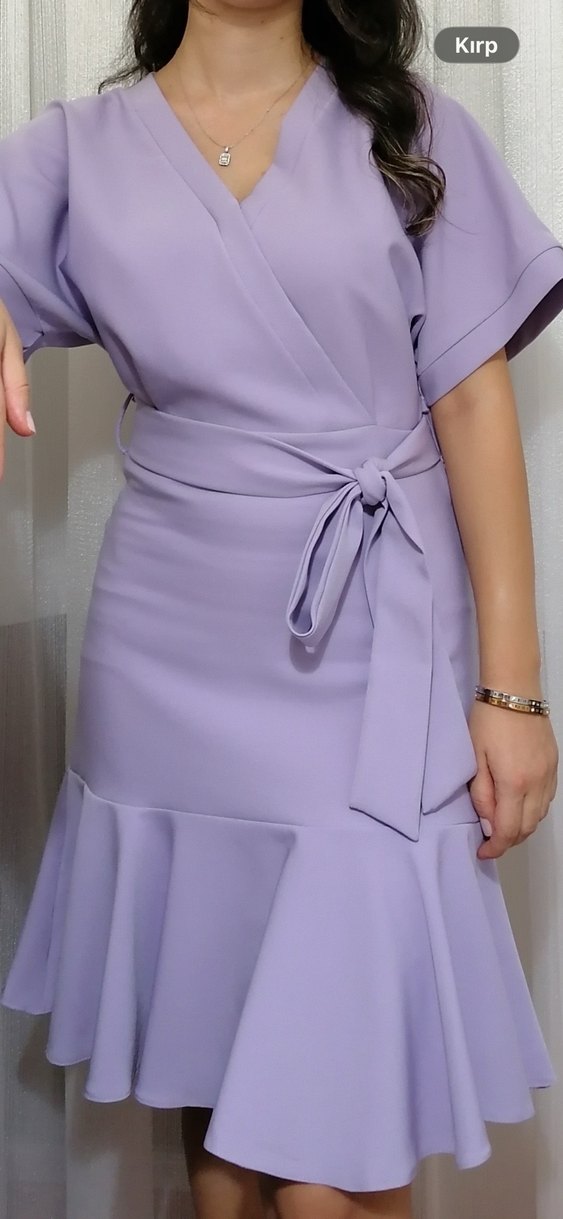 Mor V Yakalı Midi Kadın Elbise - Görsel 2