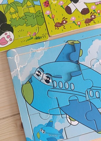Renkli Çocuk Hayvan ve Uçak ahşap Puzzle Seti