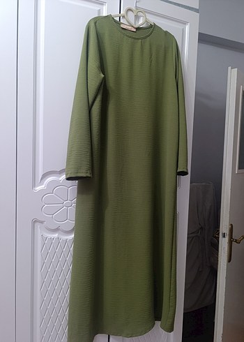 behara marka Uzun Koyu Yeşil Kadın Salaş Kapüşonlu Elbise - Görsel 4