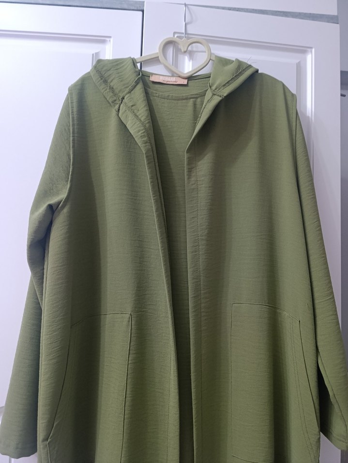 behara marka Uzun Koyu Yeşil Kadın Salaş Kapüşonlu Elbise - Görsel 5