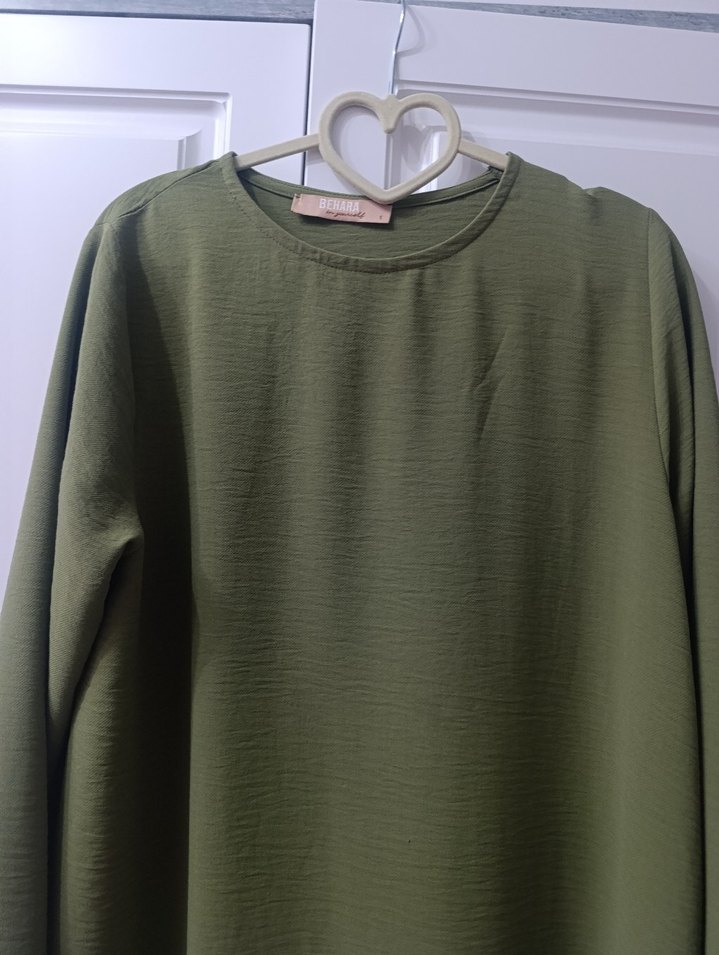 behara marka Uzun Koyu Yeşil Kadın Salaş Kapüşonlu Elbise - Görsel 3