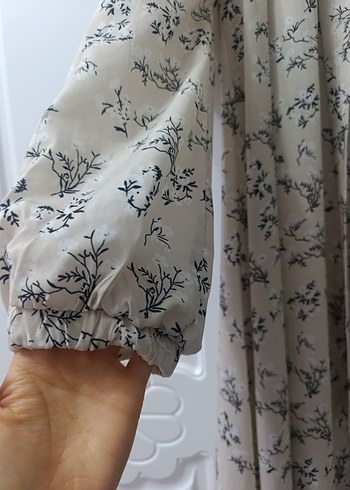 Nakışlı Bej Uzun Kol Bohem Elbise - Görsel 3