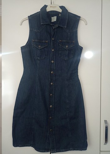 Colin's Koyu Mavi Kolsuz Denim Elbise