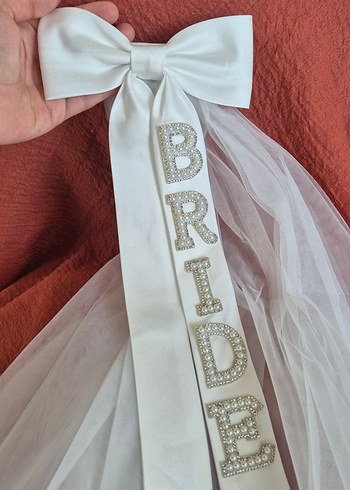 İnci Detaylı Beyaz Gelin Kurdelası - Görsel 3