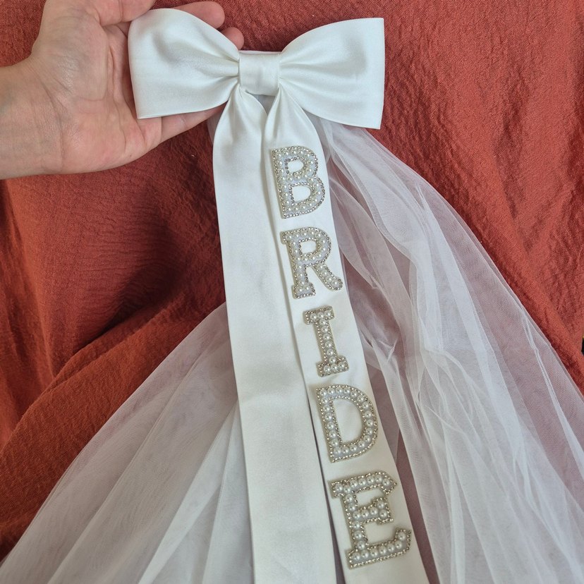 İnci Detaylı Beyaz Gelin Kurdelası - Görsel 3