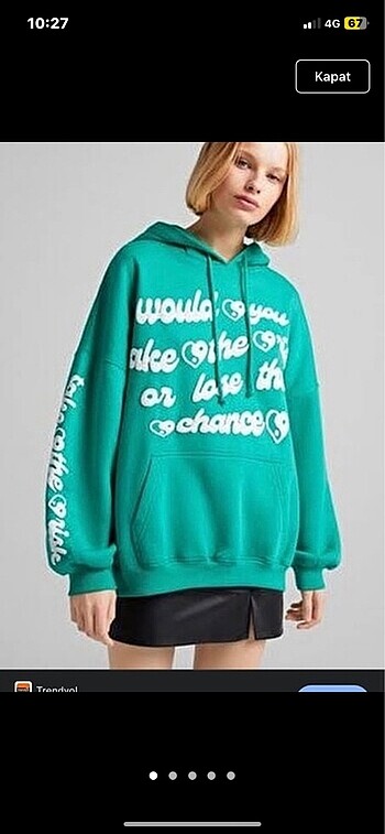 Bershka Yeşil Kapüşonlu Sweatshirt