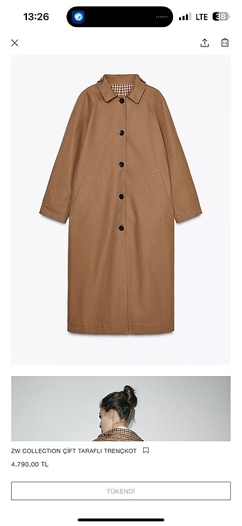 xs Beden Zara trençkot