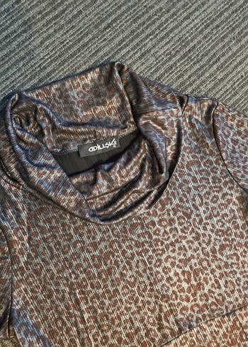 s Beden kahverengi Renk Leopar Desenli Uzun Kollu Uzun Elbise