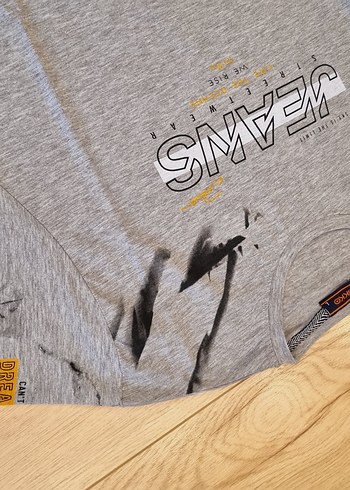 Gri Baskılı Denim T-shirt, Kısa Kollu, Rahat Kesim - Görsel 5