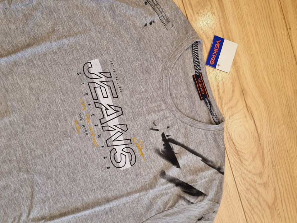 Gri Baskılı Denim T-shirt, Kısa Kollu, Rahat Kesim - Görsel 4