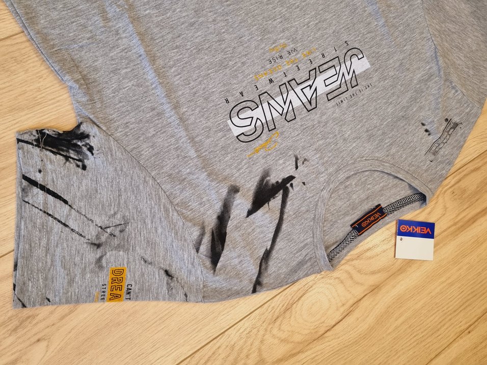 Gri Baskılı Denim T-shirt, Kısa Kollu, Rahat Kesim - Görsel 5