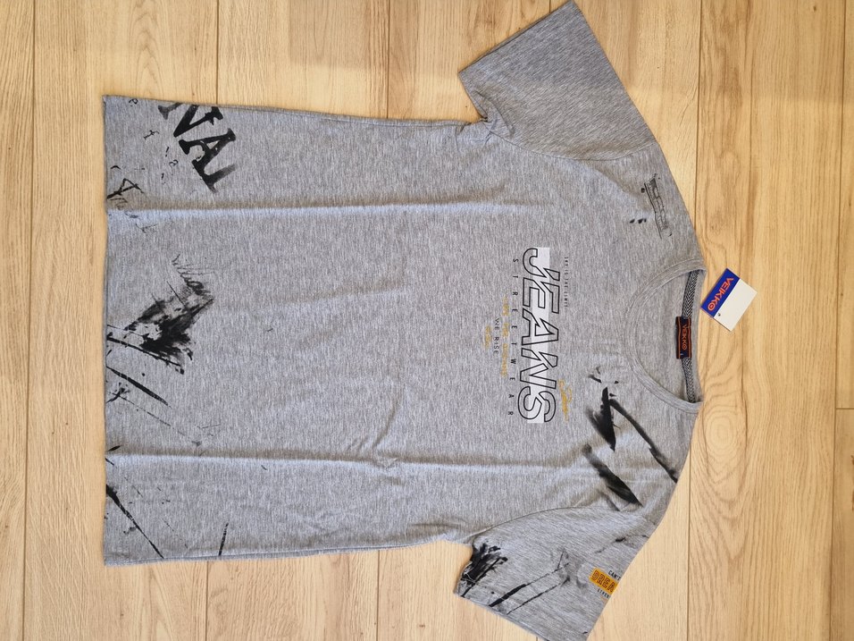 Gri Baskılı Denim T-shirt, Kısa Kollu, Rahat Kesim - Görsel 2