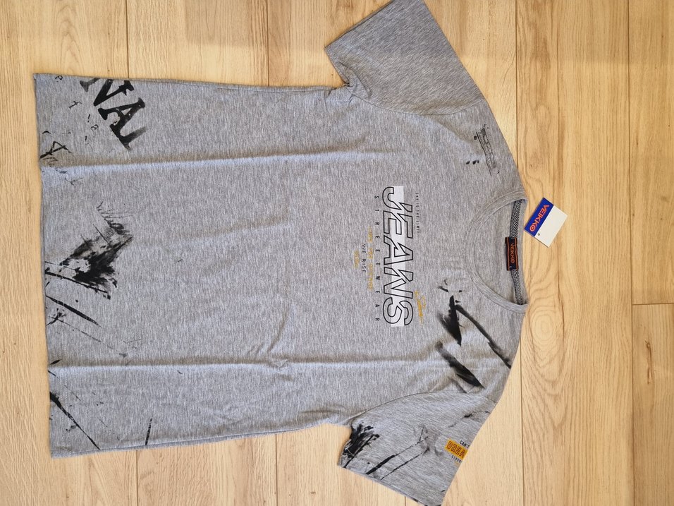 Gri Baskılı Denim T-shirt, Kısa Kollu, Rahat Kesim - Görsel 3