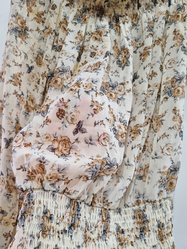 Bej Bohem Uzun Kollu Bluz Fırfırlı - Görsel 4