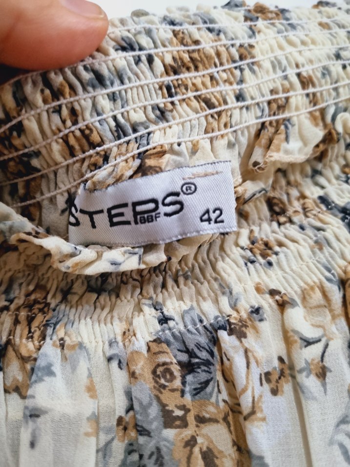 Bej Bohem Uzun Kollu Bluz Fırfırlı - Görsel 3